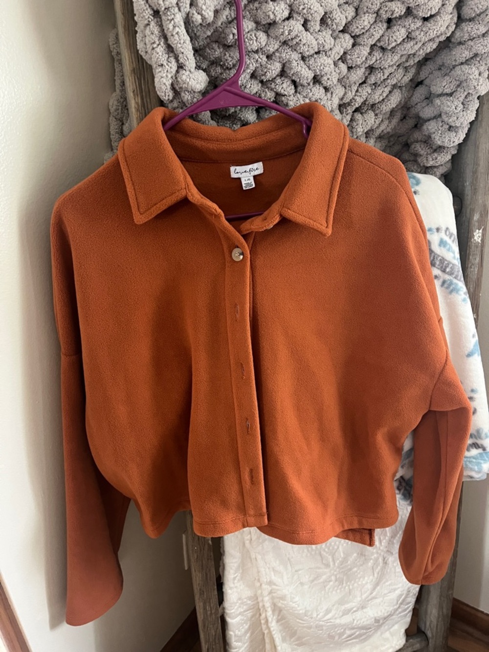 love, Fire Rust-Orange Cropped Teddy Fleece Jacket